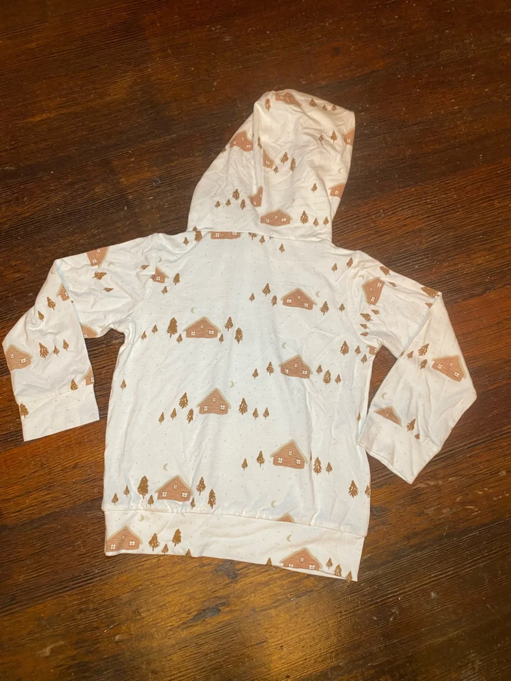 EUC Like New Bamboo Jersey Hoodie with Tan Cabin/Tree/Nature/Camping/Moon Print